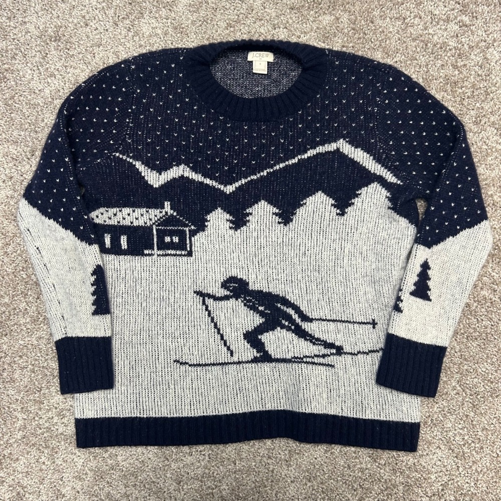 J.Crew Ski Sweater Women Small Wool Blend Mountain Chalet Winter Nordic Navy - Picture 2 of 8